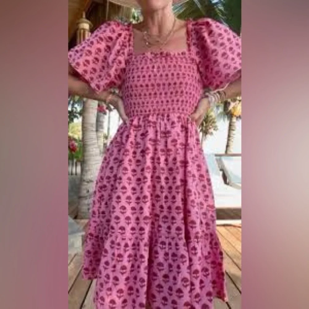 NWT Ophelia & Indigo Pink Floral Smocked Puff Sleeve Dress Cottagecore – XS - Picture 5 of 8